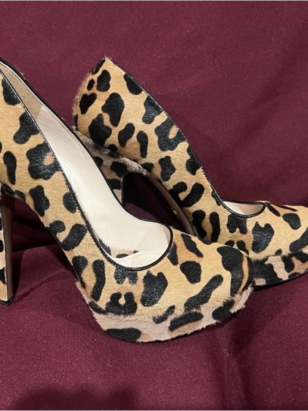Prada Leopard Print Suede Platform Pumps High Heels size 39- Women